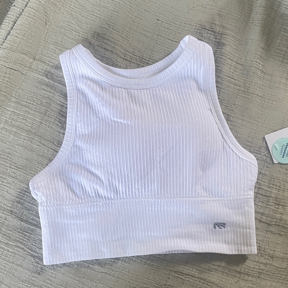Marika White Ribbed Athletic Crop Top